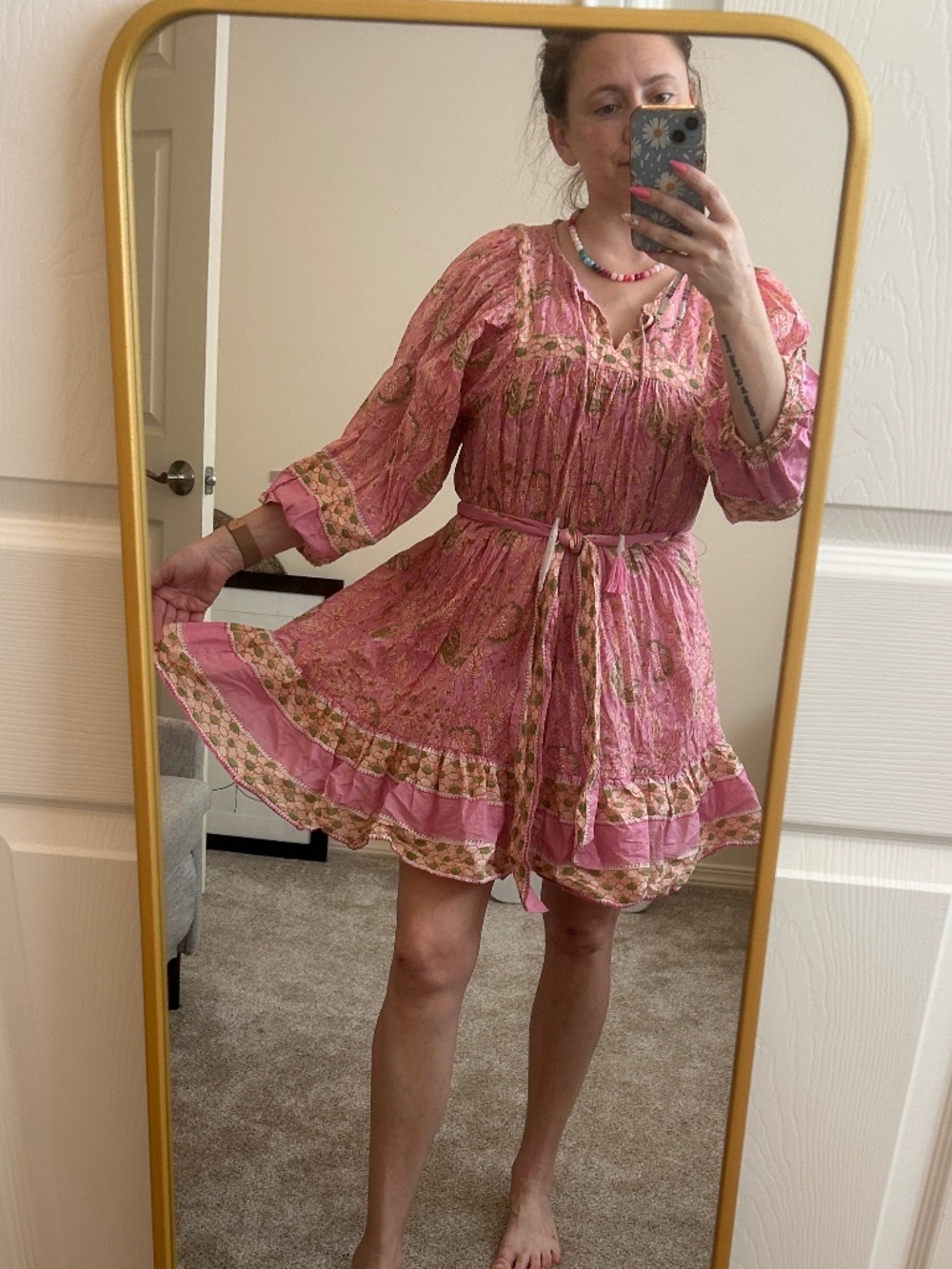 Cleobella Balloon Sleeve Magdalena Mini Dress in Wildflower Pink size Medium